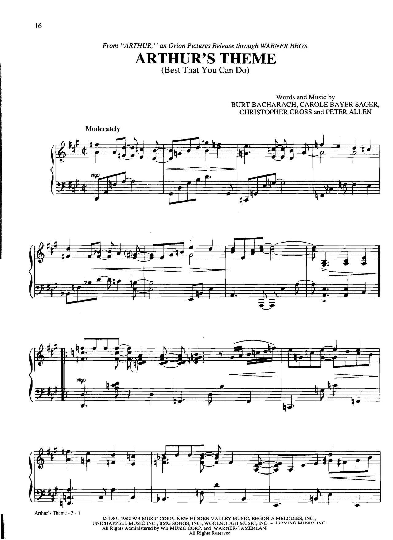 arthur s theme Dan Coates 流行情调 集(钢琴谱)1