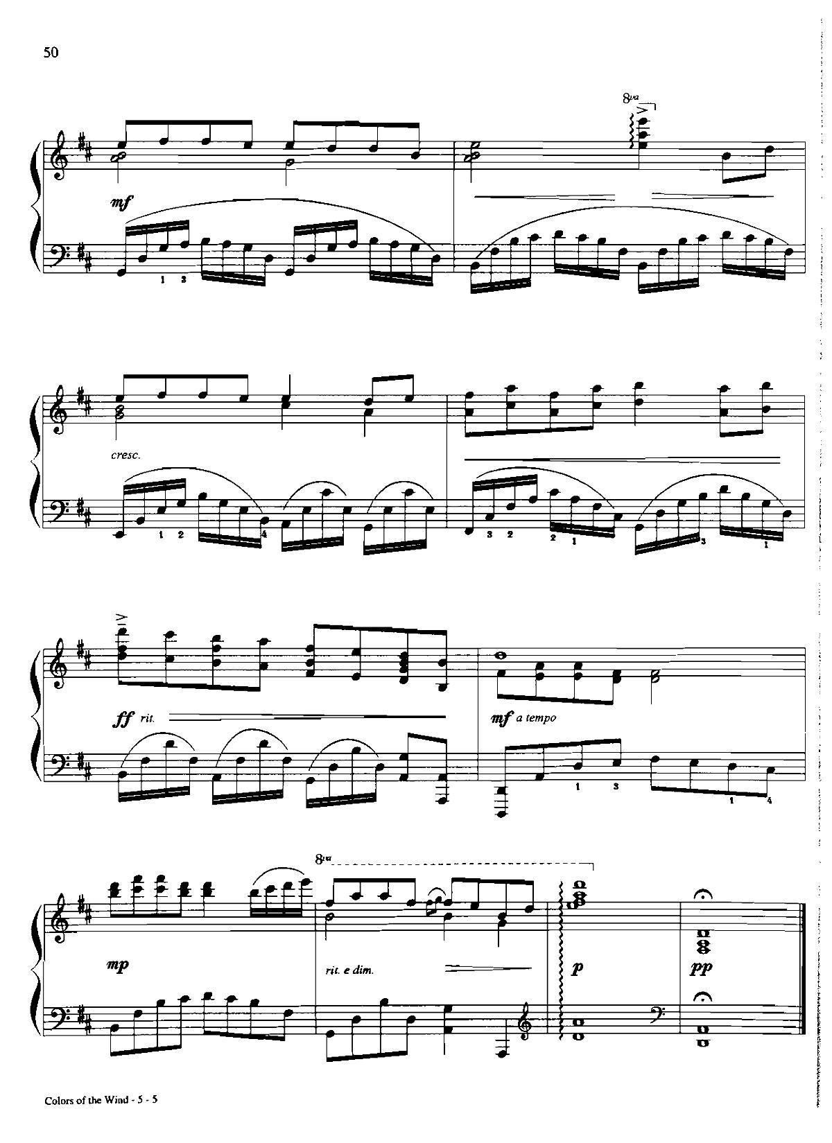 colors of the wind Dan Coates 流行情调 集(钢琴谱)5