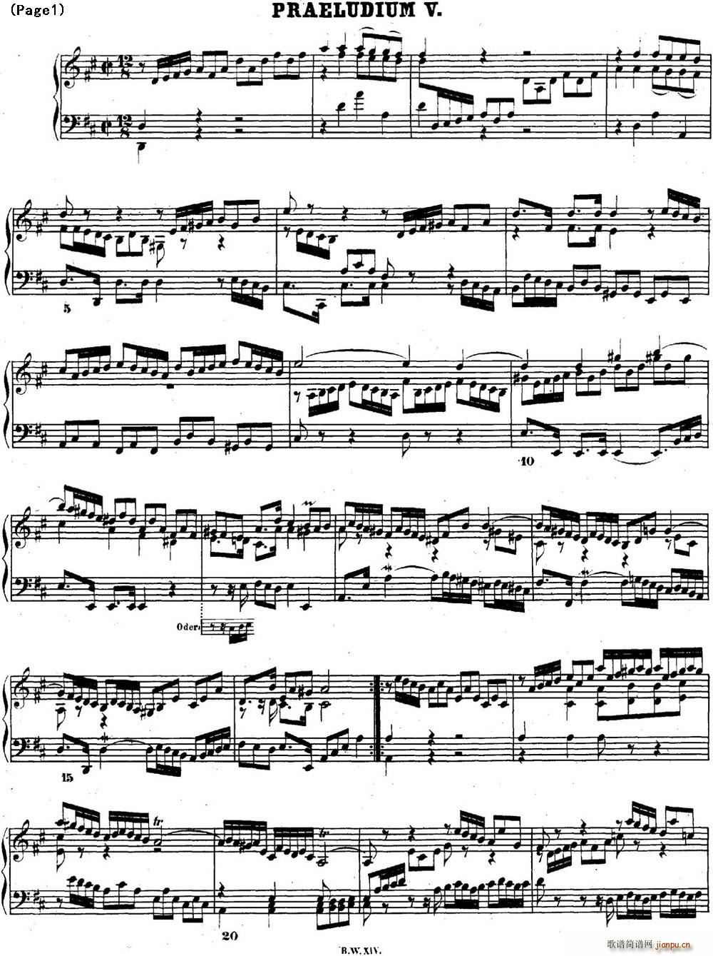 巴赫 平均律钢琴曲集 第二卷 之前奏曲 NO 5(钢琴谱)1