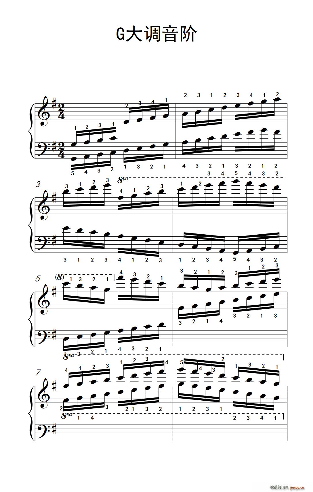 第九级3 G大调音阶 中央音乐学院 钢琴 业余 考级教程 7 9级(钢琴谱)1