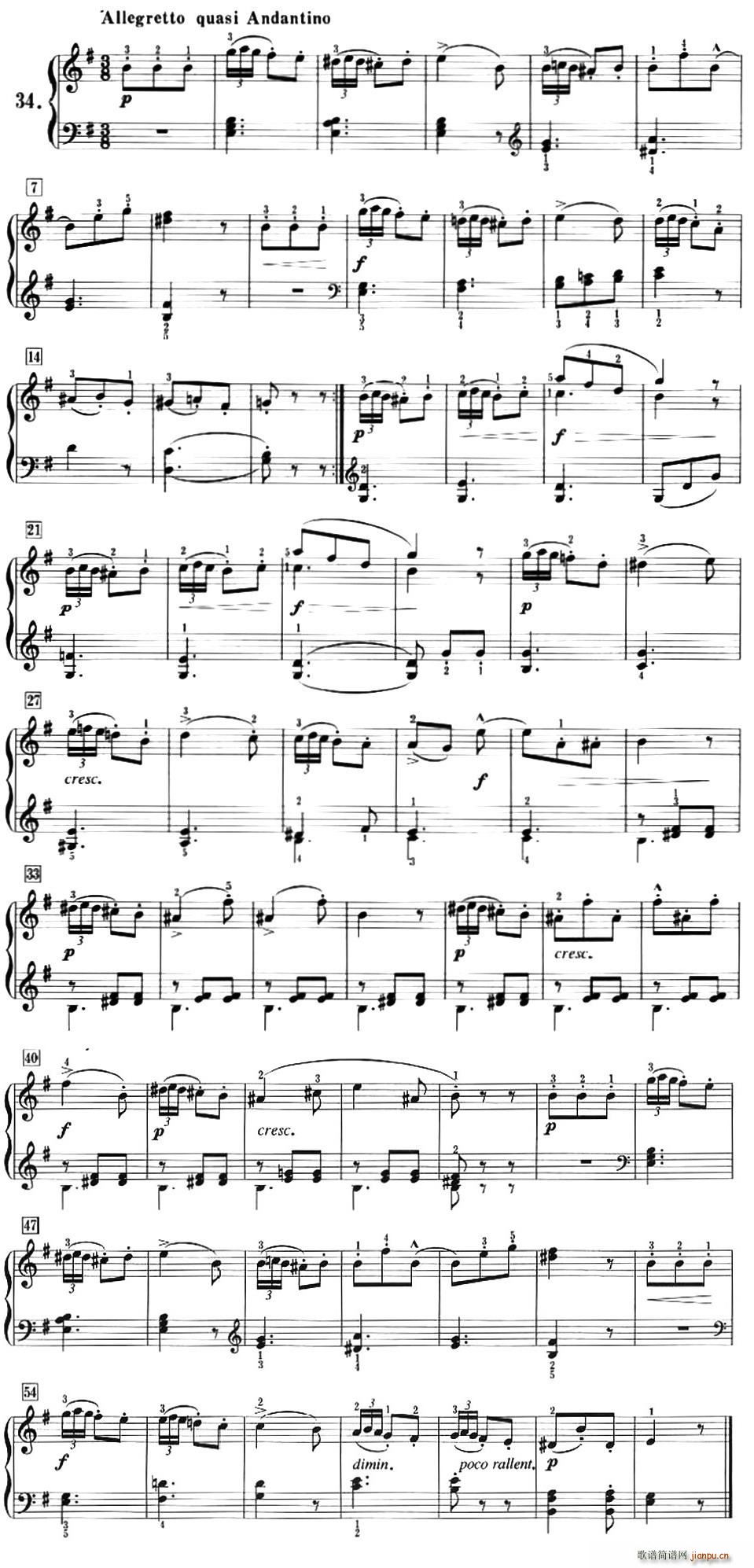 50首莱蒙钢琴练习曲 作品37 NO 34(钢琴谱)1