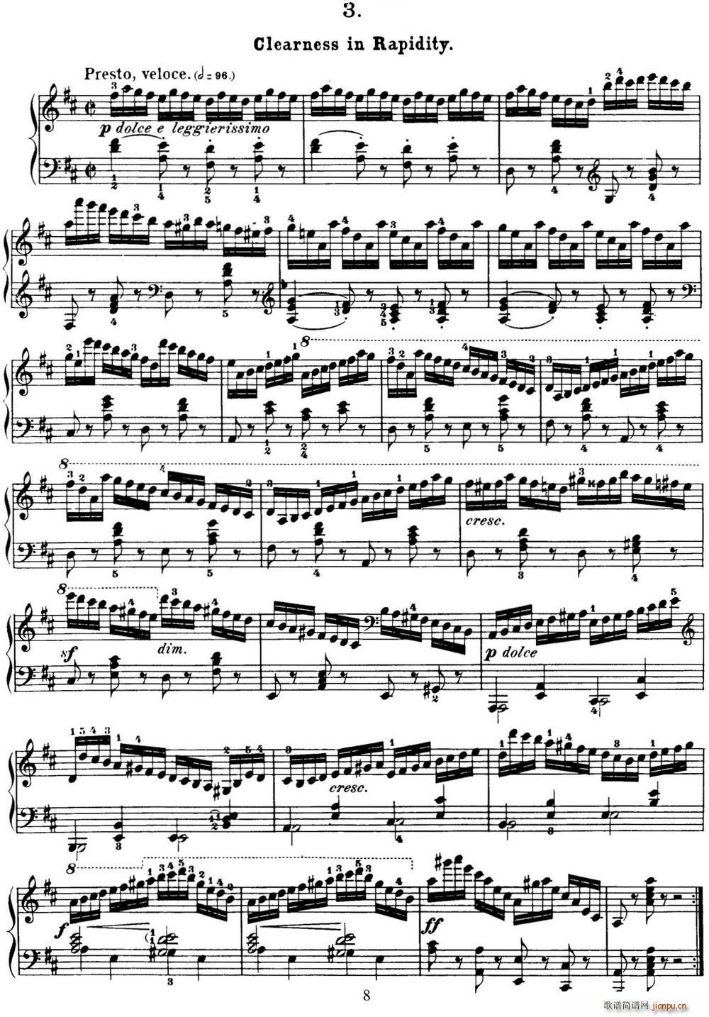 50首车尔尼Op 740钢琴手指灵巧技术练习曲 NO 3(钢琴谱)1