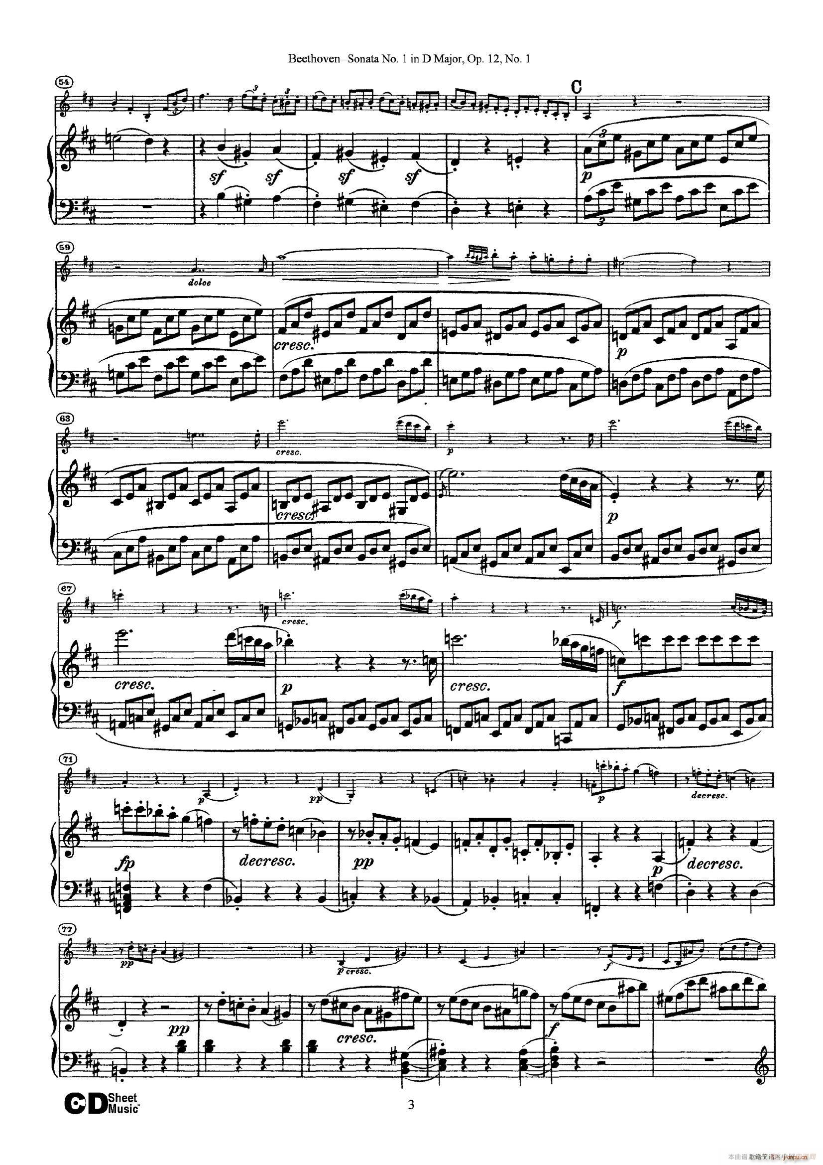 D大调第一小提琴奏鸣曲 Sonata No 1 in D Major Op 12 No 1 钢琴伴奏(钢琴谱)1