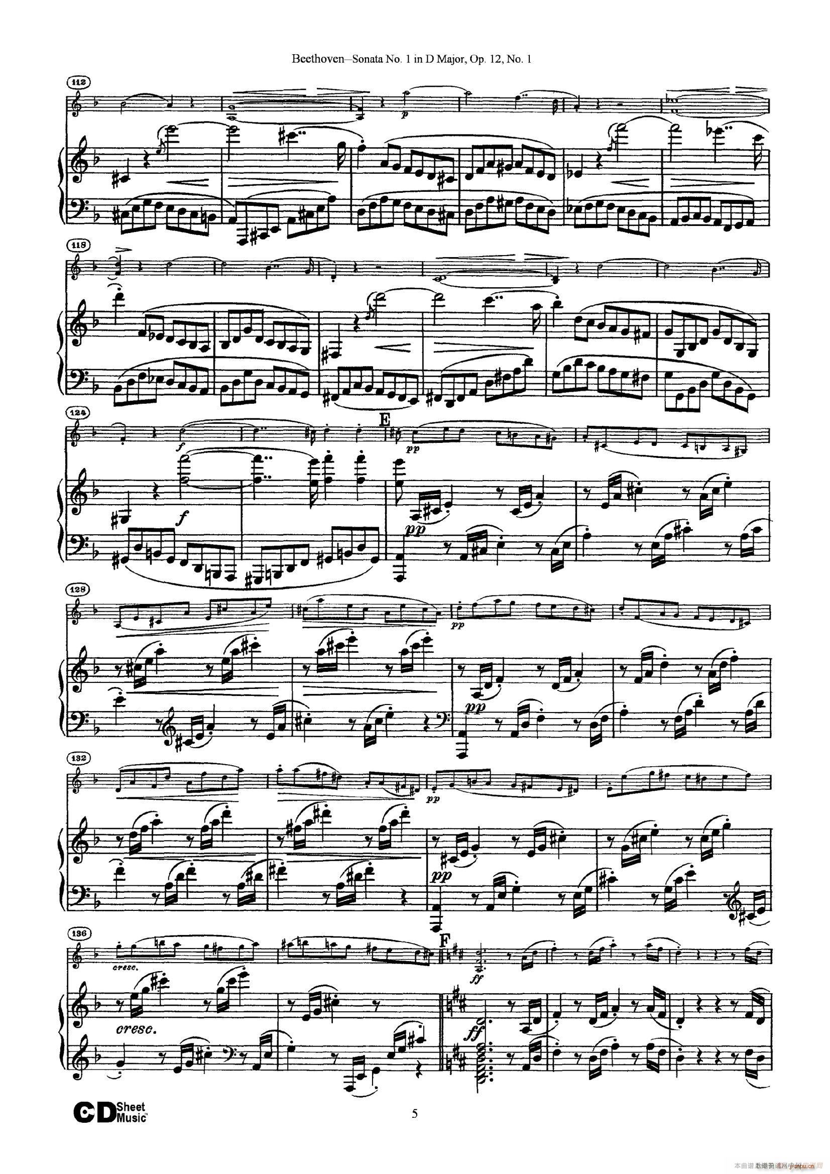 D大调第一小提琴奏鸣曲 Sonata No 1 in D Major Op 12 No 1 钢琴伴奏(钢琴谱)5