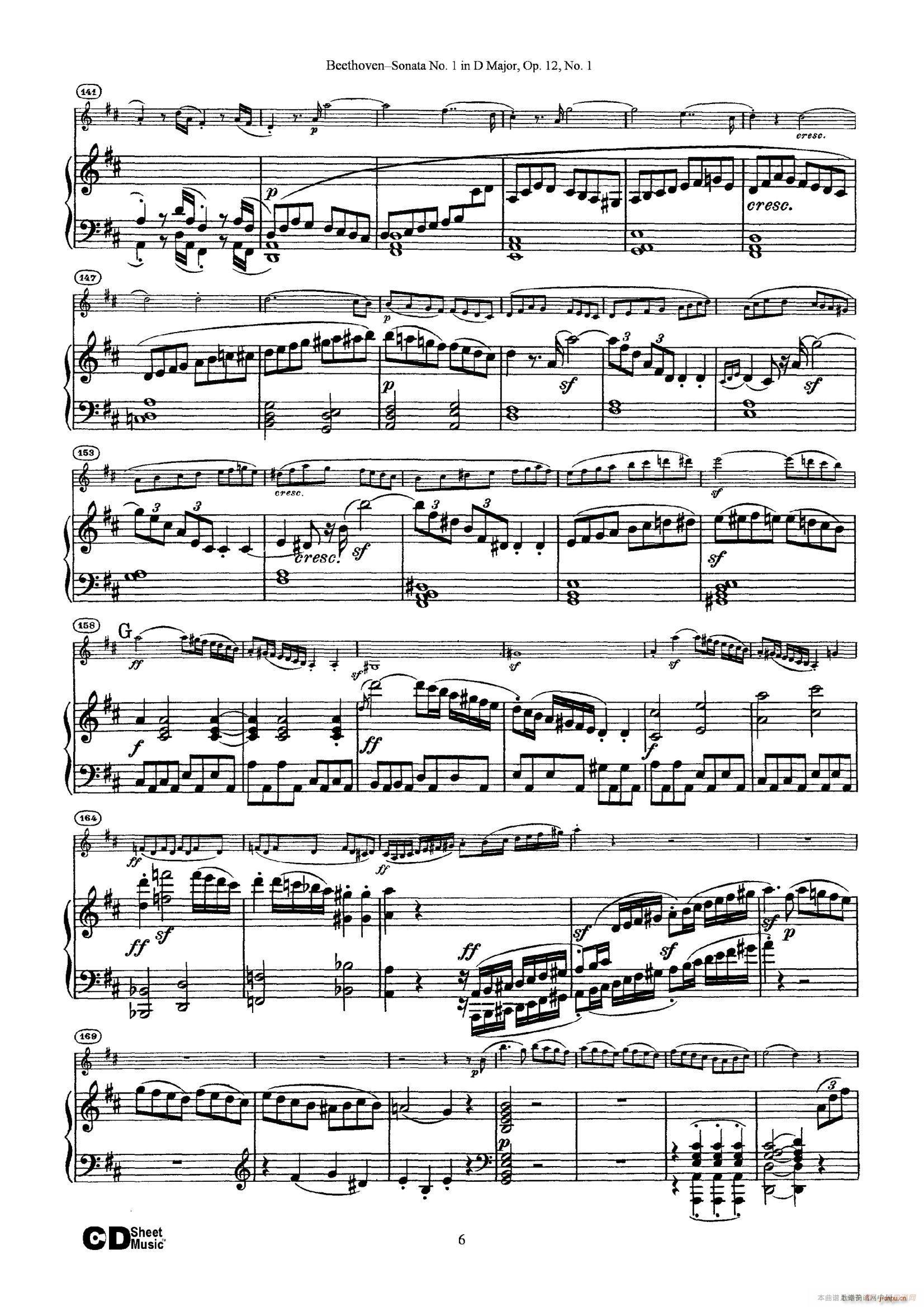 D大调第一小提琴奏鸣曲 Sonata No 1 in D Major Op 12 No 1 钢琴伴奏(钢琴谱)6