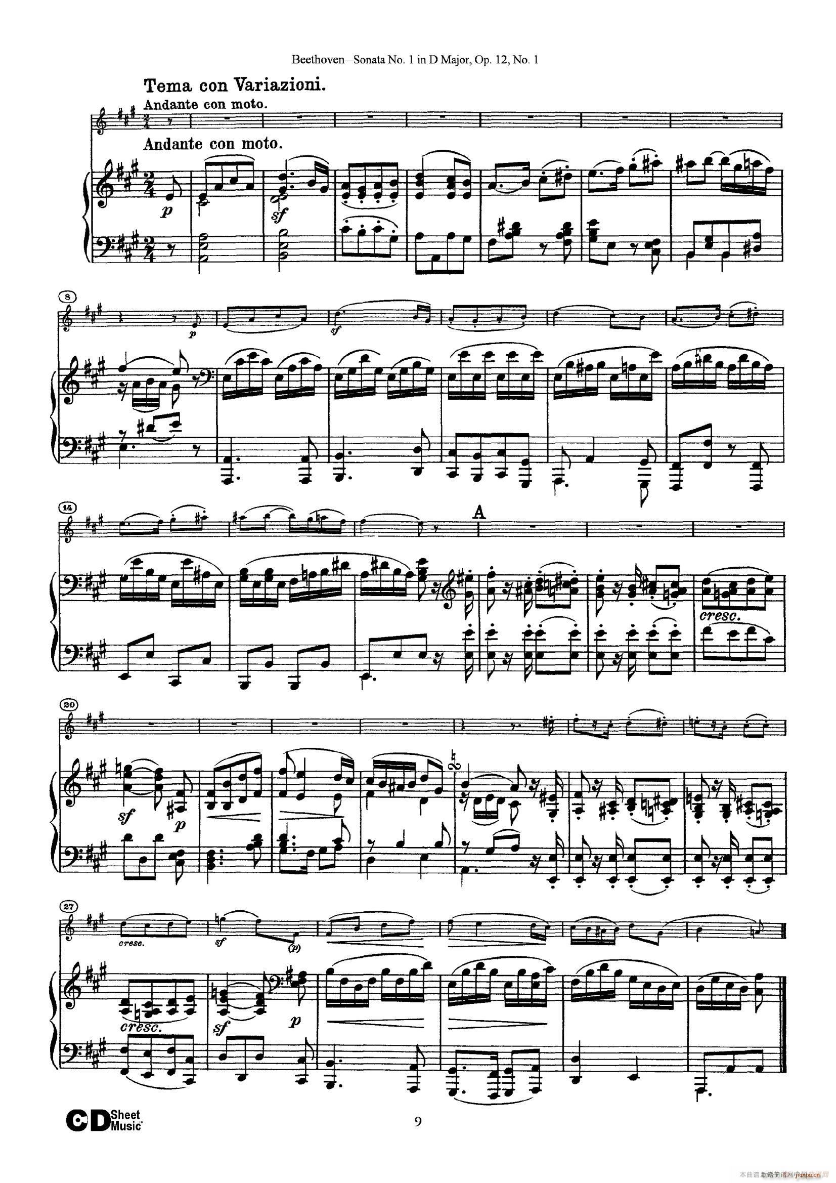 D大调第一小提琴奏鸣曲 Sonata No 1 in D Major Op 12 No 1 钢琴伴奏(钢琴谱)9
