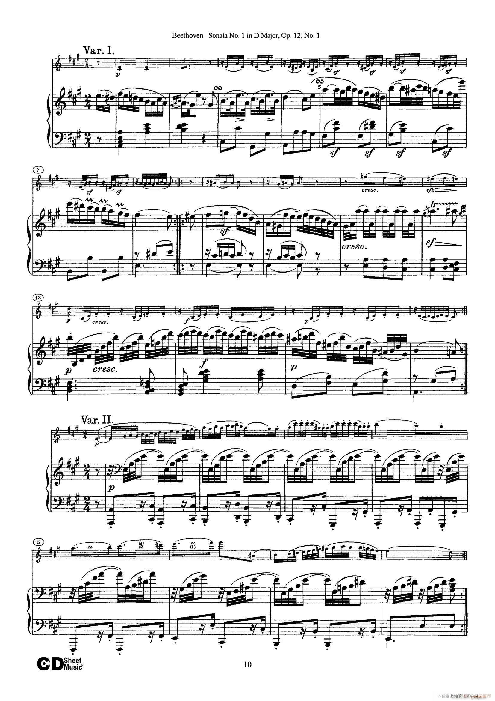 D大调第一小提琴奏鸣曲 Sonata No 1 in D Major Op 12 No 1 钢琴伴奏(钢琴谱)10