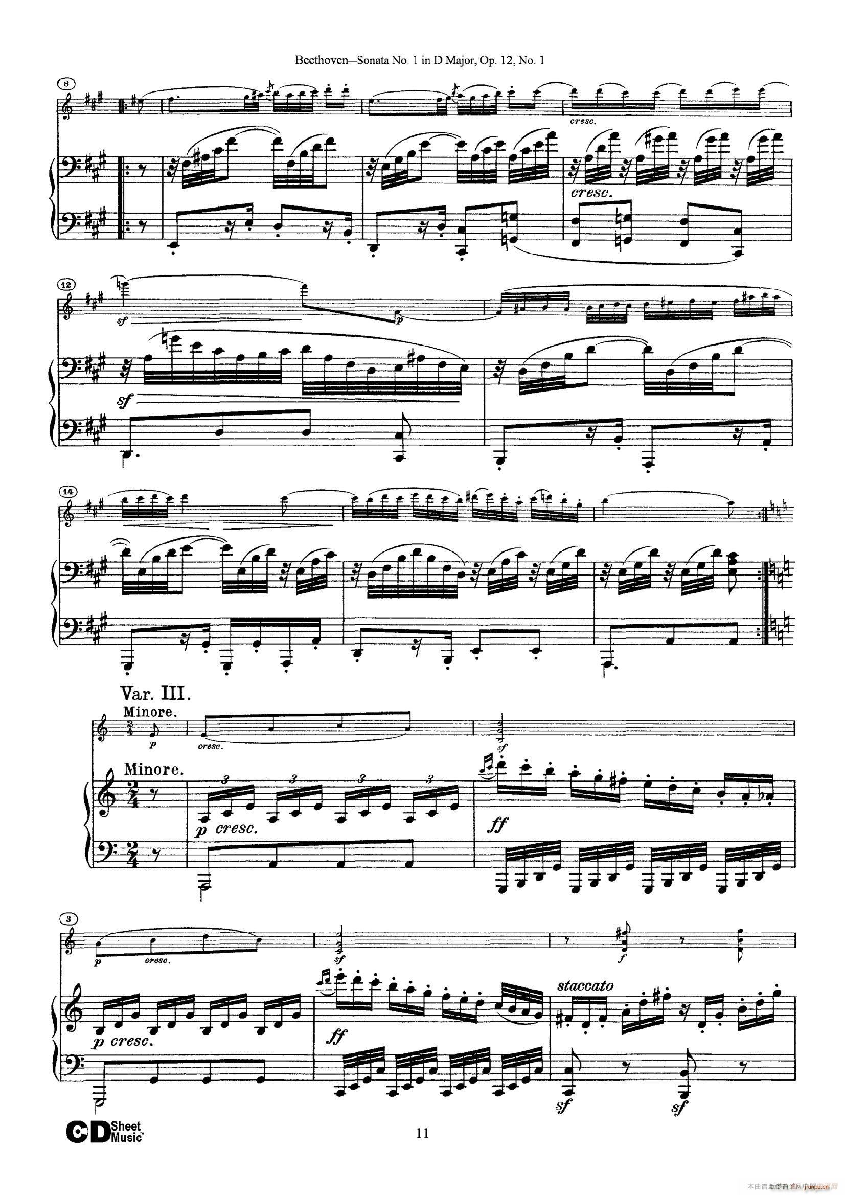 D大调第一小提琴奏鸣曲 Sonata No 1 in D Major Op 12 No 1 钢琴伴奏(钢琴谱)11