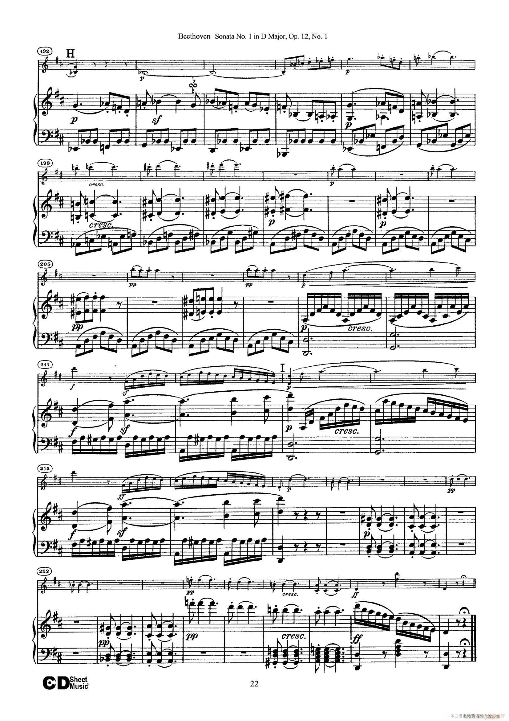D大调第一小提琴奏鸣曲 Sonata No 1 in D Major Op 12 No 1 钢琴伴奏(钢琴谱)22