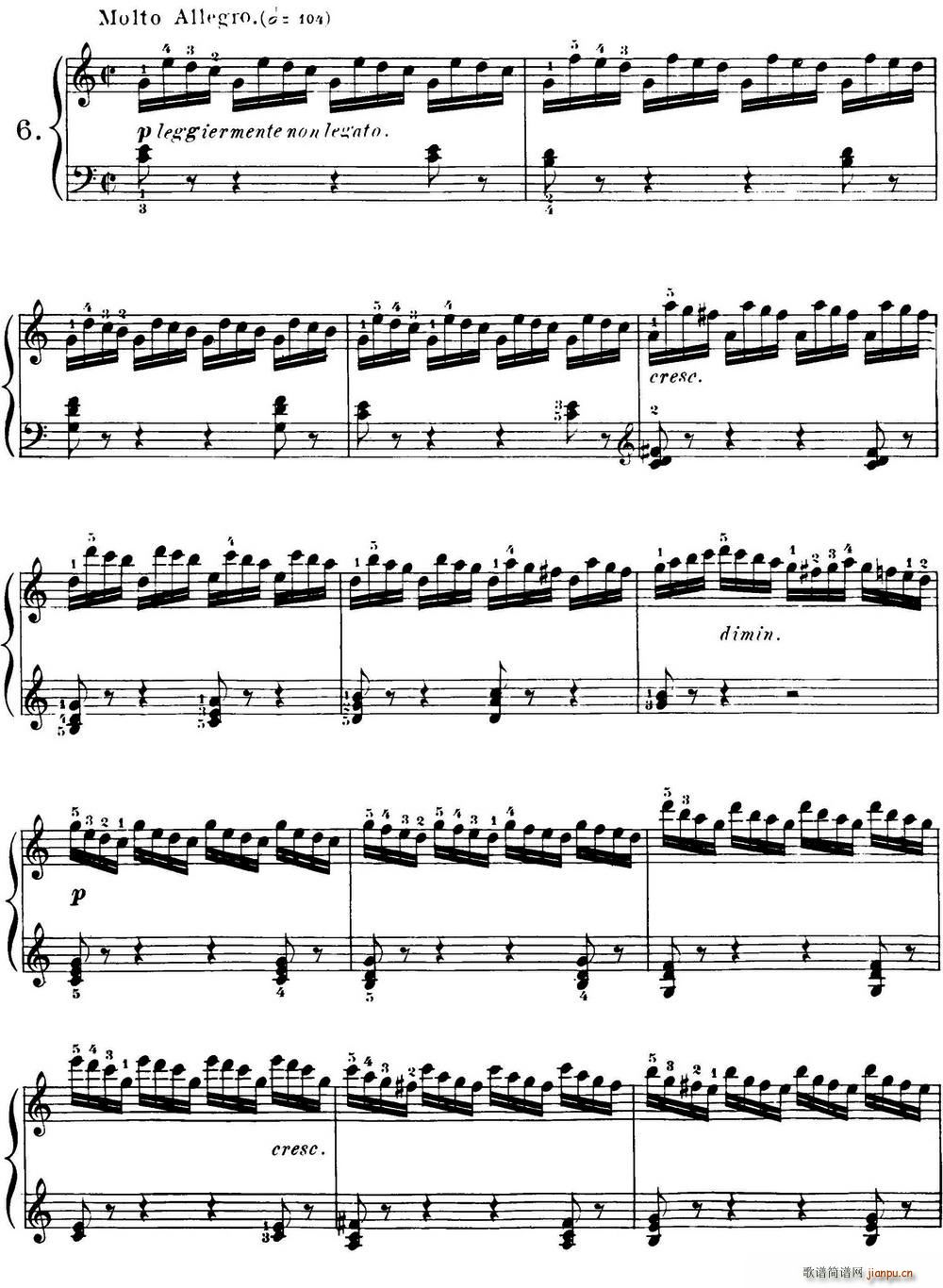 40首车尔尼Op 299钢琴快速练习曲 NO 6(钢琴谱)1