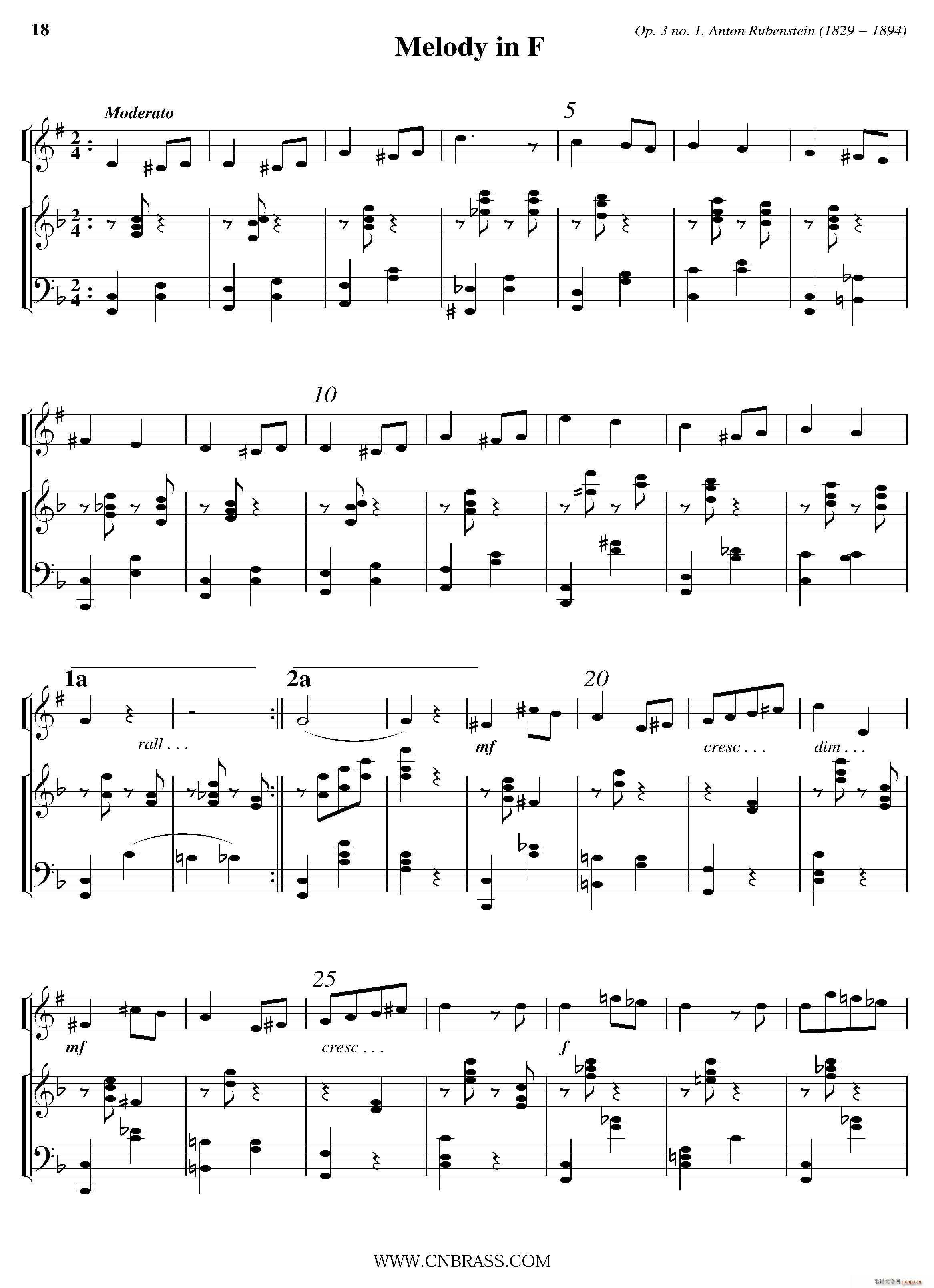 Melody in F 小号 钢琴伴奏 铜管(钢琴谱)1