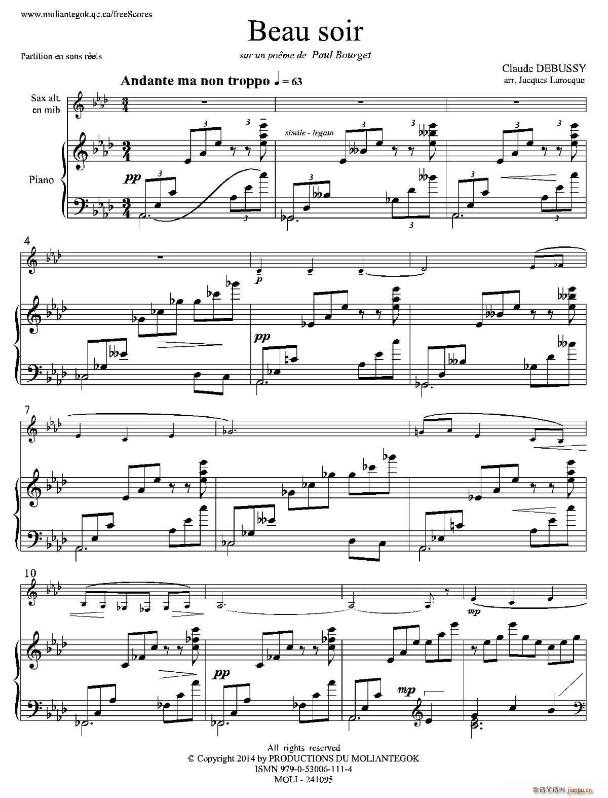 美丽的黄昏 1 降a中音萨克斯 钢琴伴奏(钢琴谱)1