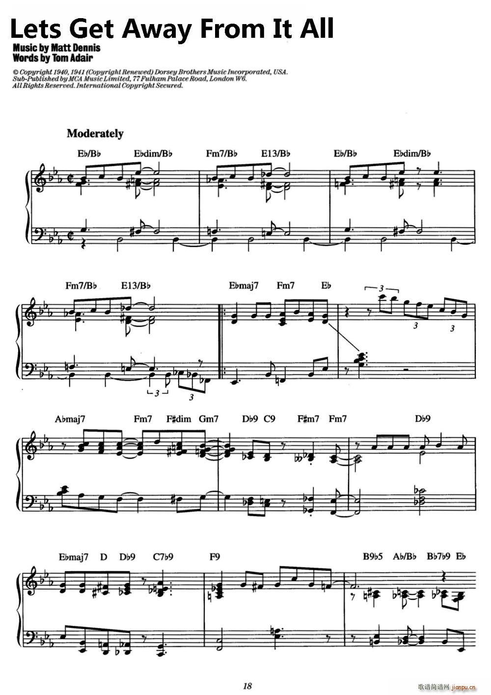 Lets Get Away From It All 爵士钢琴酒吧独奏(钢琴谱)1