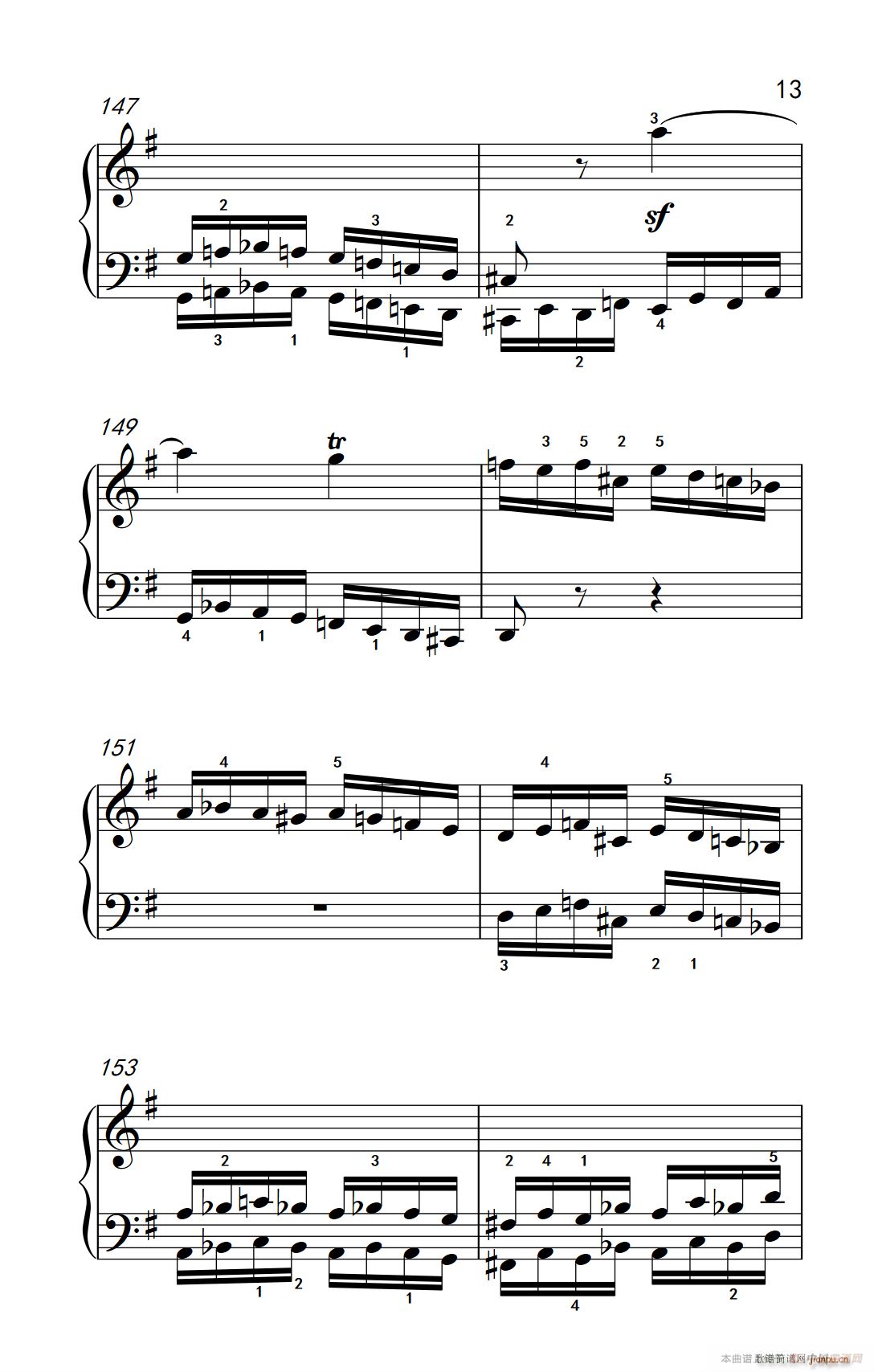 第九级2 G大调奏鸣曲 第一乐章 Op 31 No 1 中央音乐学院 钢琴 业余 考级教程 7 9级(钢琴谱)13