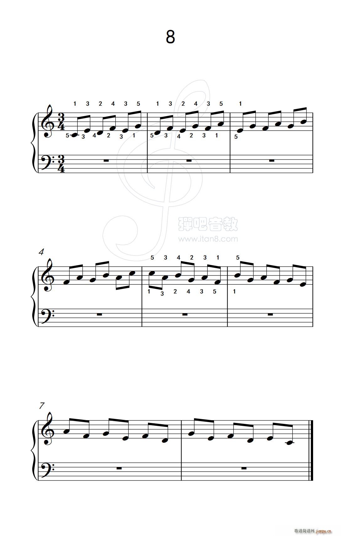 非连音练习 8 儿童钢琴手指练习 2(钢琴谱)1