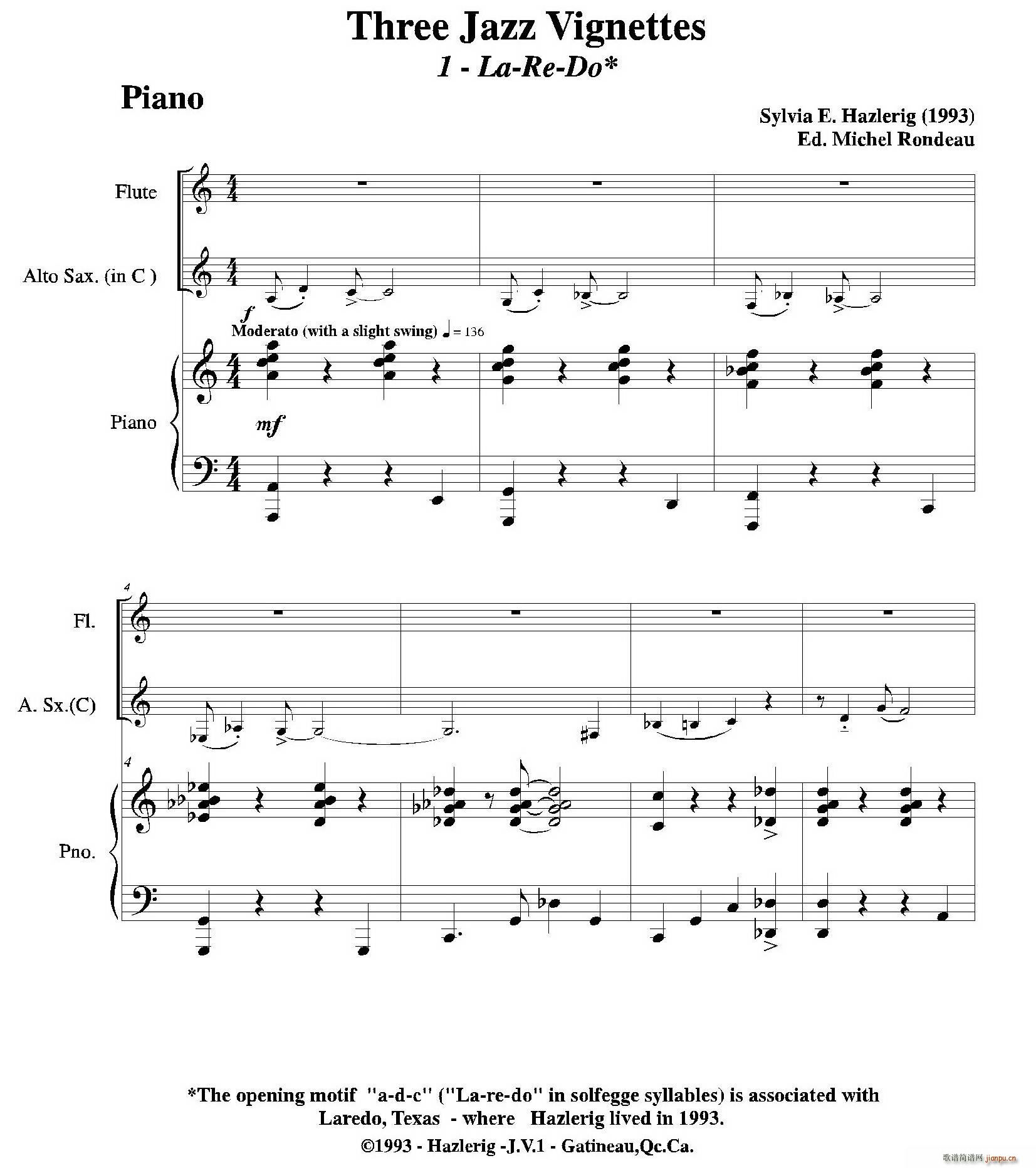 Three jazz vignettes 第一乐章 三重奏钢琴(钢琴谱)1