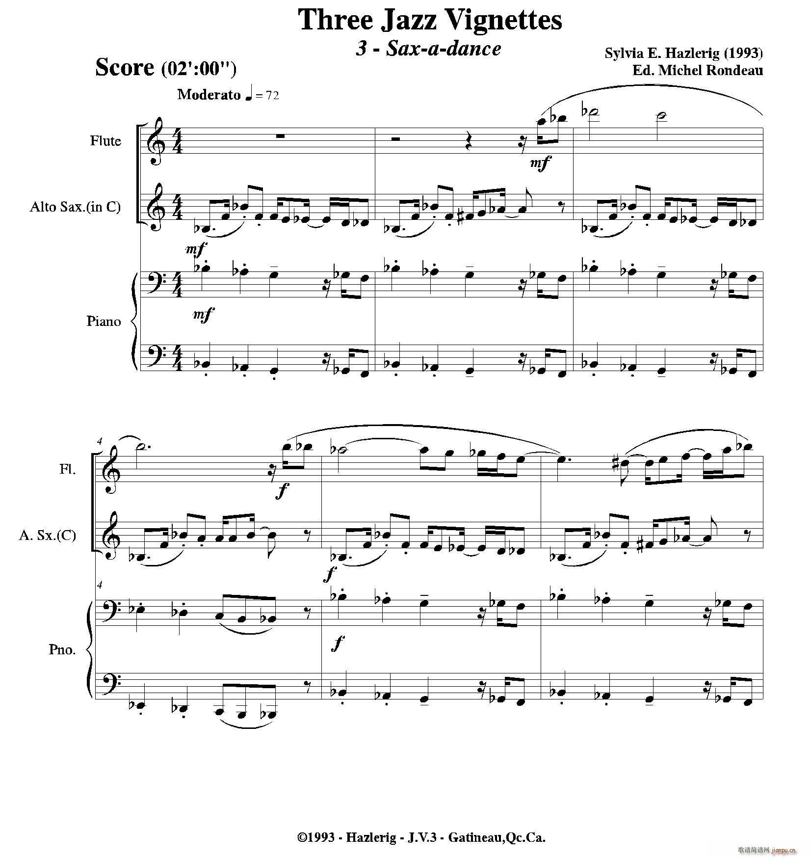 Three jazz vignettes 第三乐章 长笛中萨钢琴三重奏(钢琴谱)1