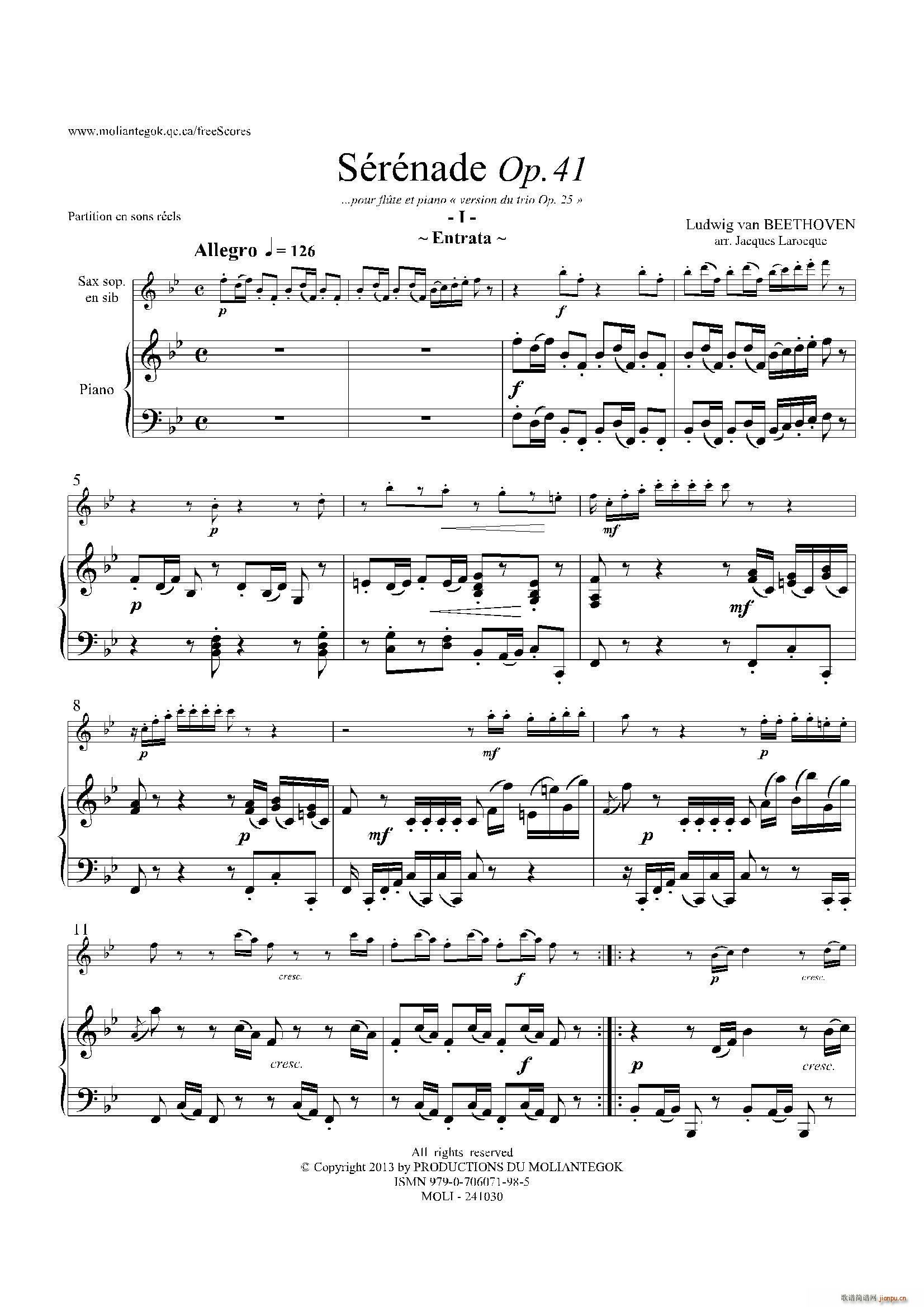 小夜曲 Op 41 高音萨克斯 钢琴伴奏(钢琴谱)1