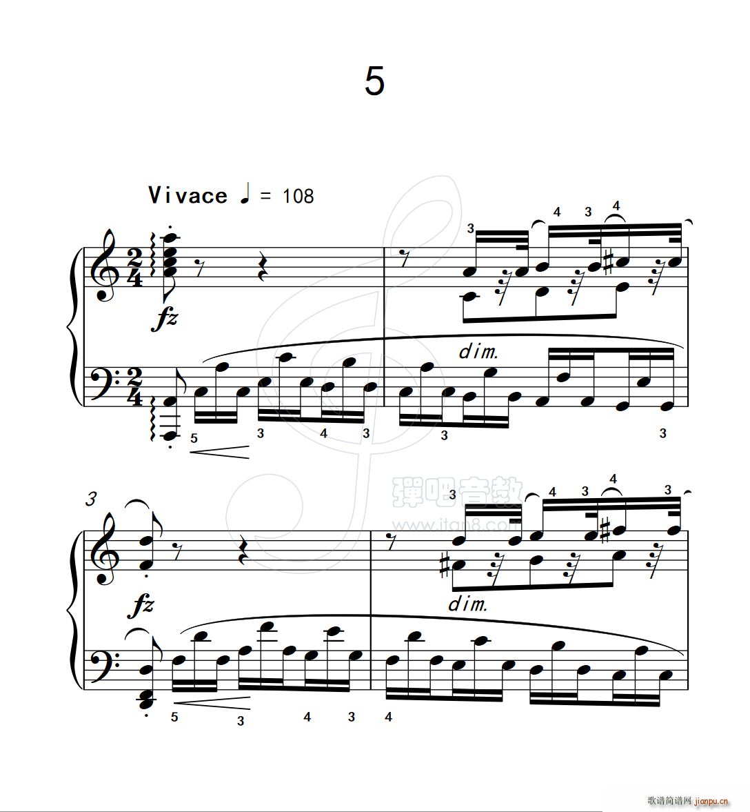 练习曲 5 克拉莫钢琴练习曲60首(钢琴谱)1