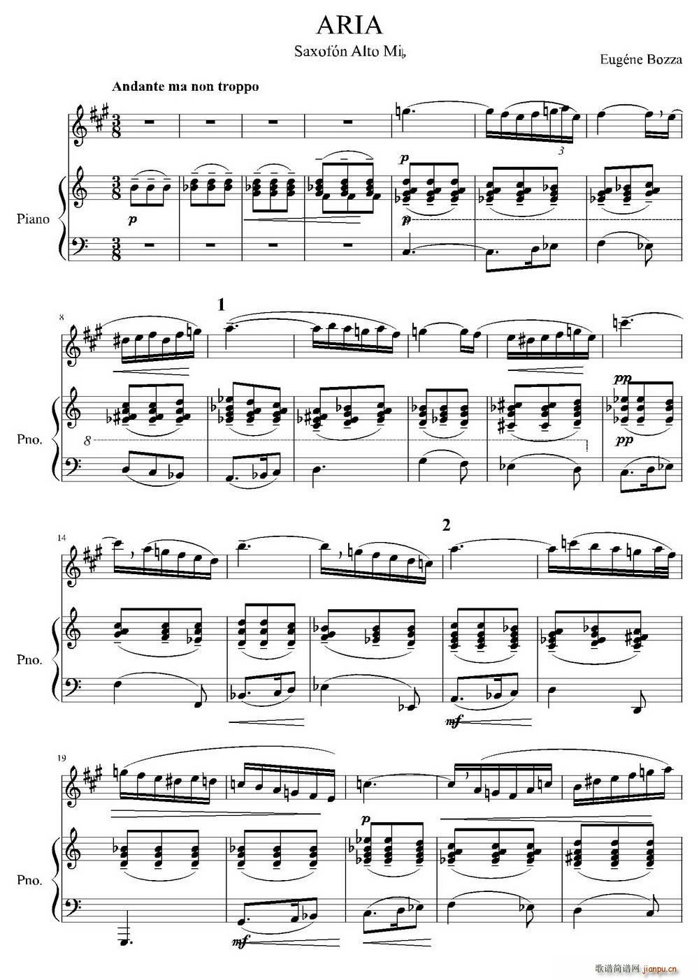 Aria 咏叹调 萨克斯 钢琴(钢琴谱)1