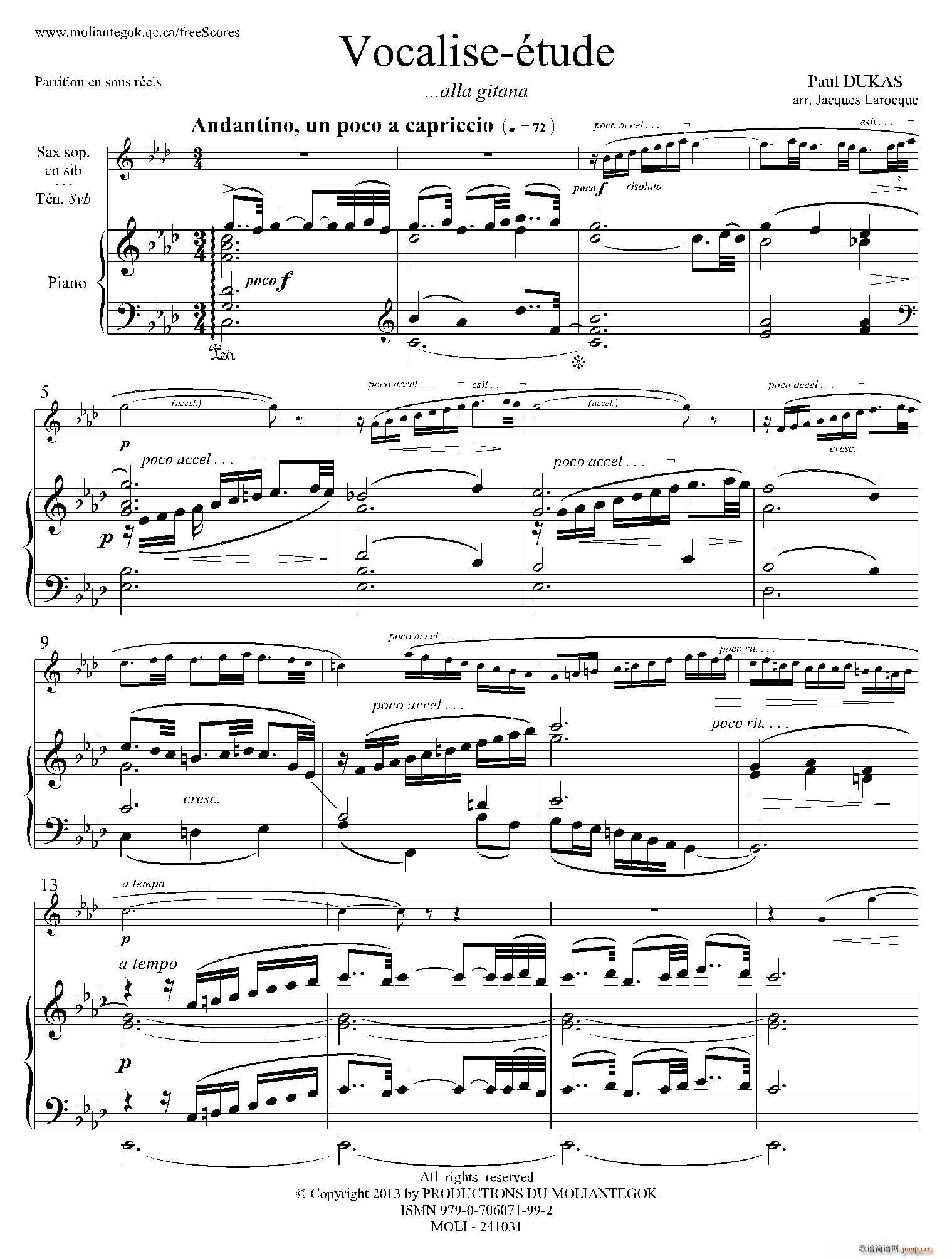 P 杜卡斯 练声曲 高音萨克斯 钢琴伴奏(钢琴谱)1