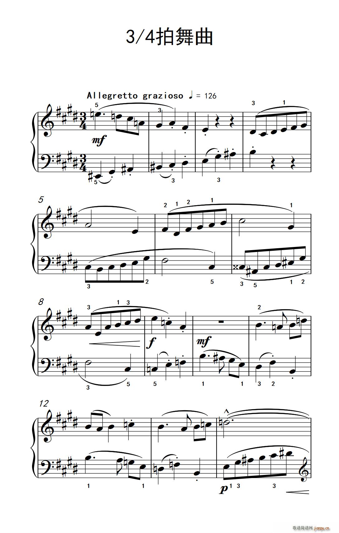 3 4拍舞曲 巴托克 小宇宙 钢琴教程 4(钢琴谱)1
