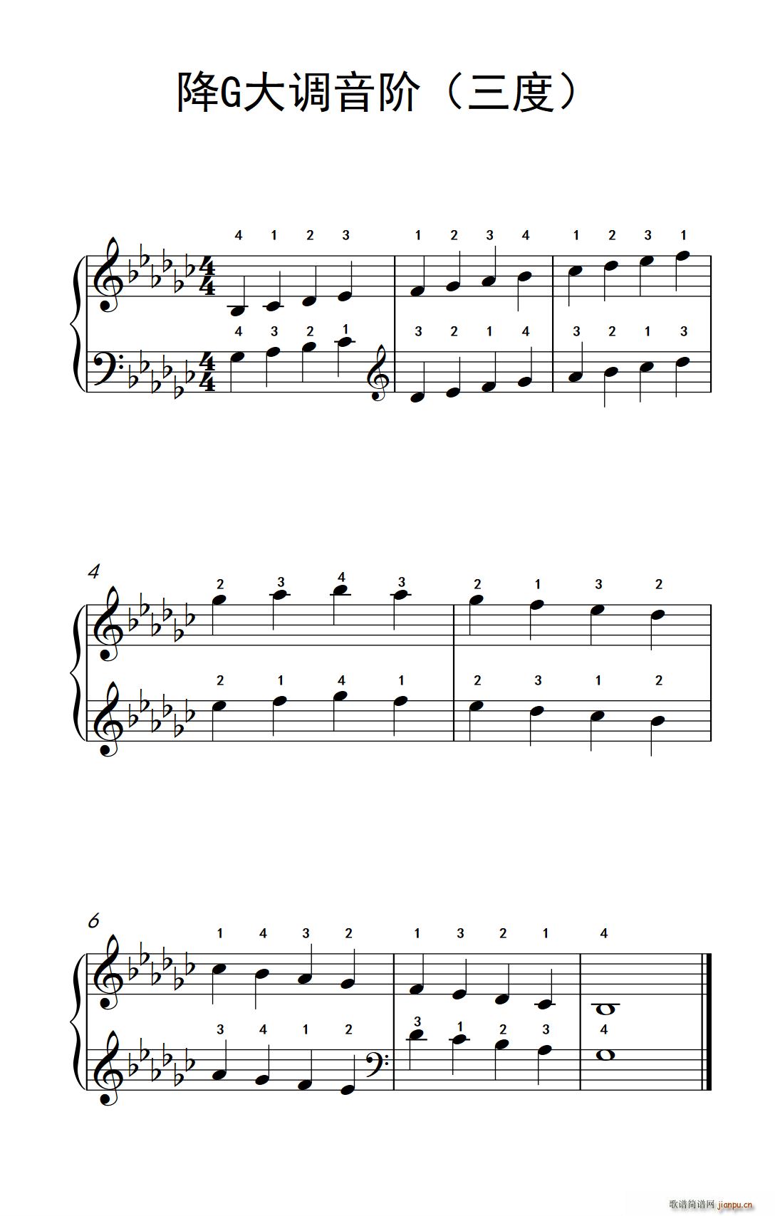 降G大调音阶 三度 孩子们的钢琴音阶 和弦与琶音 2(钢琴谱)1