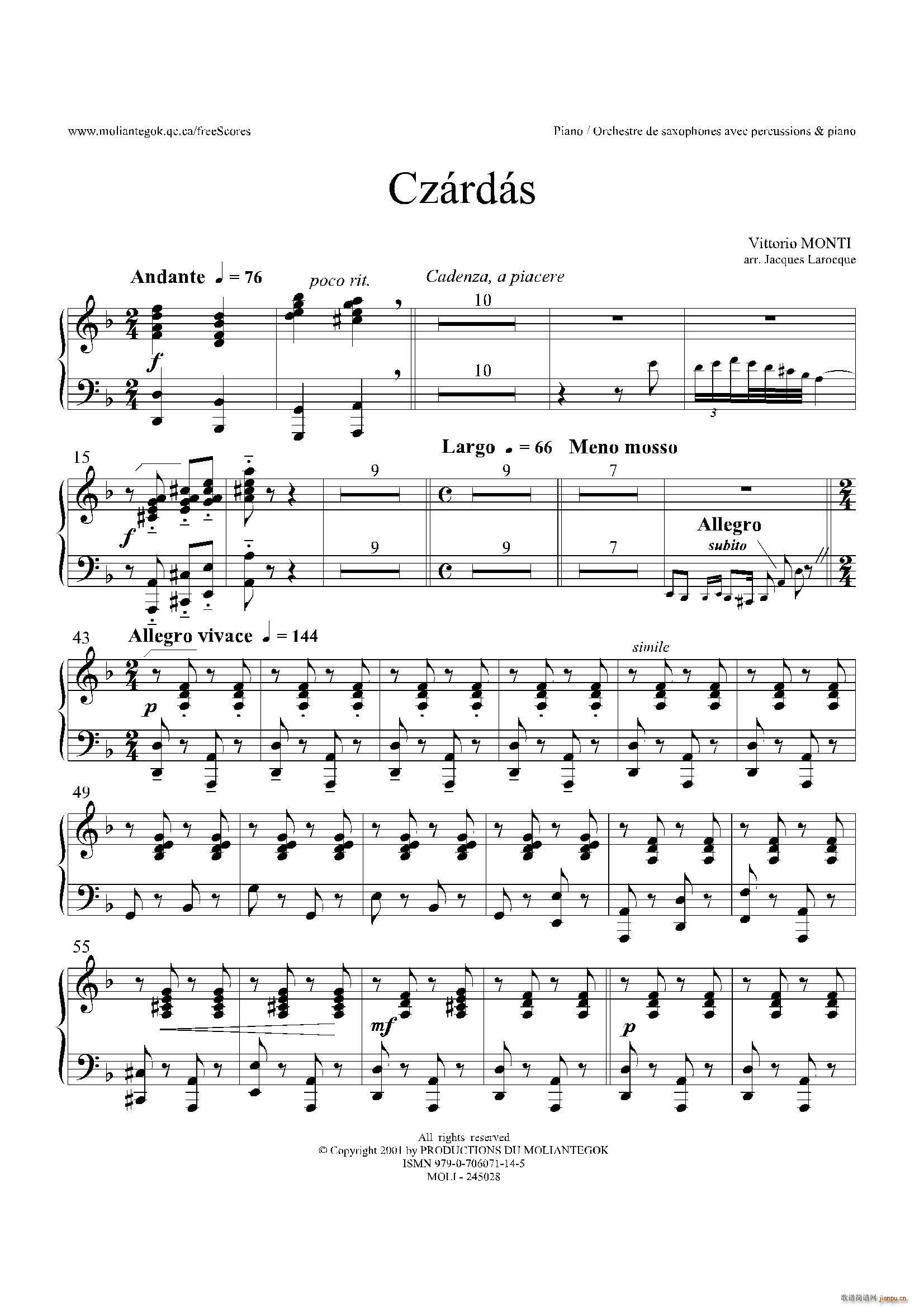 Czardas 查尔达斯 15重奏 钢琴(钢琴谱)1