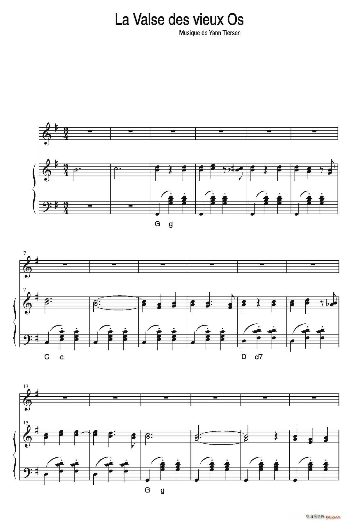 Yann Tiersen La Valse Des Vieux Os 钢琴伴奏谱(钢琴谱)1
