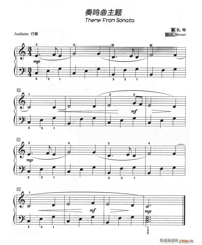 奏鸣曲主题 儿童古典钢琴小品(钢琴谱)1