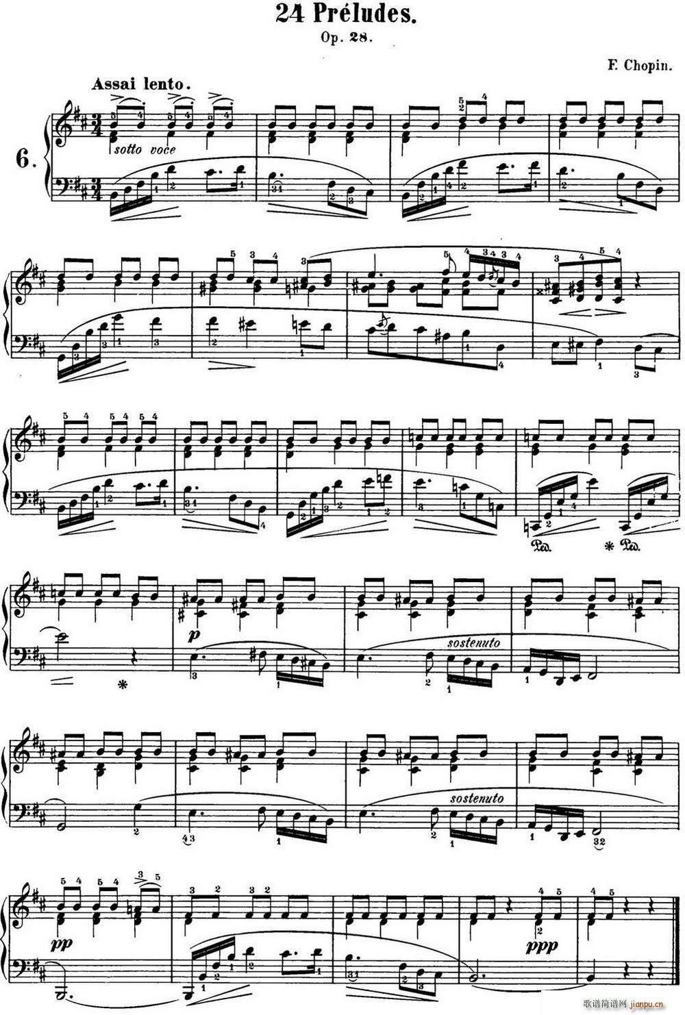 肖邦 24首钢琴前奏曲 Op 28 No 6 B小调(钢琴谱)1