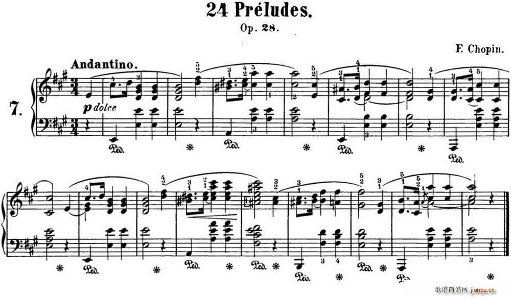 肖邦 24首钢琴前奏曲 Op 28 No 7 A大调(钢琴谱)1