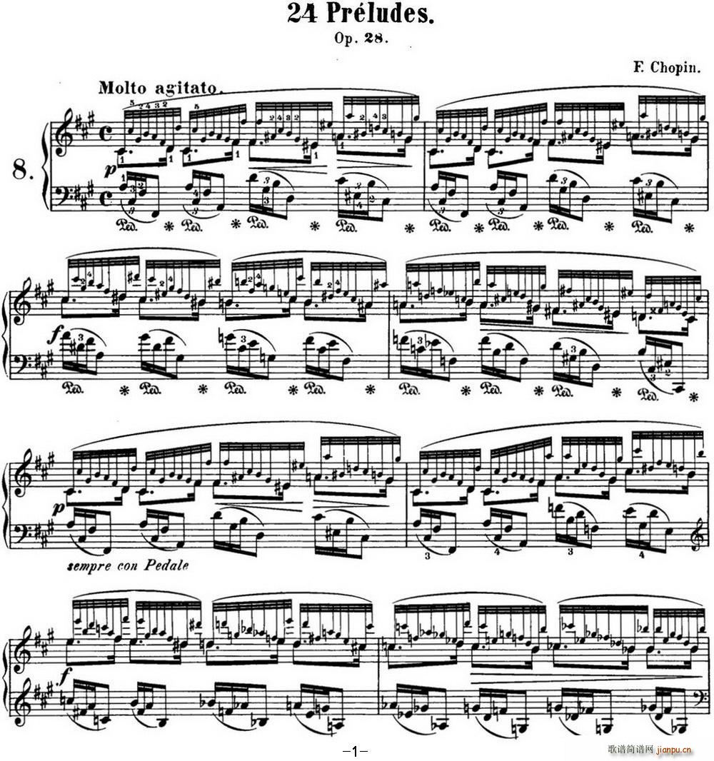 肖邦 24首钢琴前奏曲 Op 28 No 8 升F小调(钢琴谱)1