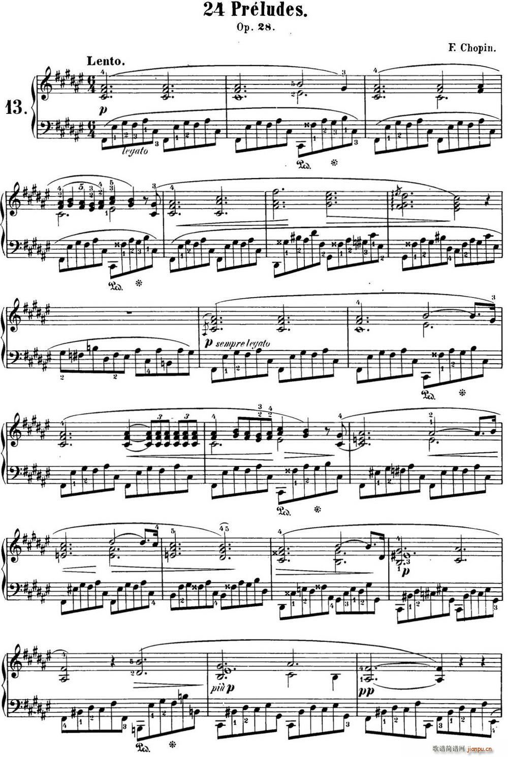肖邦 24首钢琴前奏曲 Op 28 No 13 升F大调(钢琴谱)1