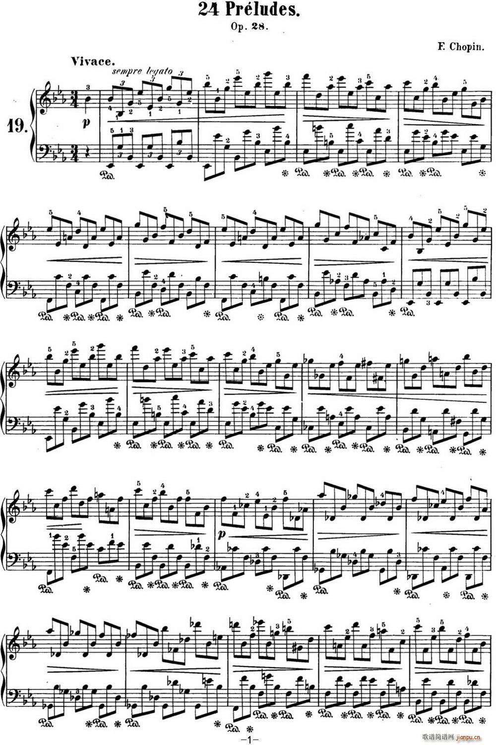 肖邦 24首钢琴前奏曲 Op 28 No 19 降E大调(钢琴谱)1