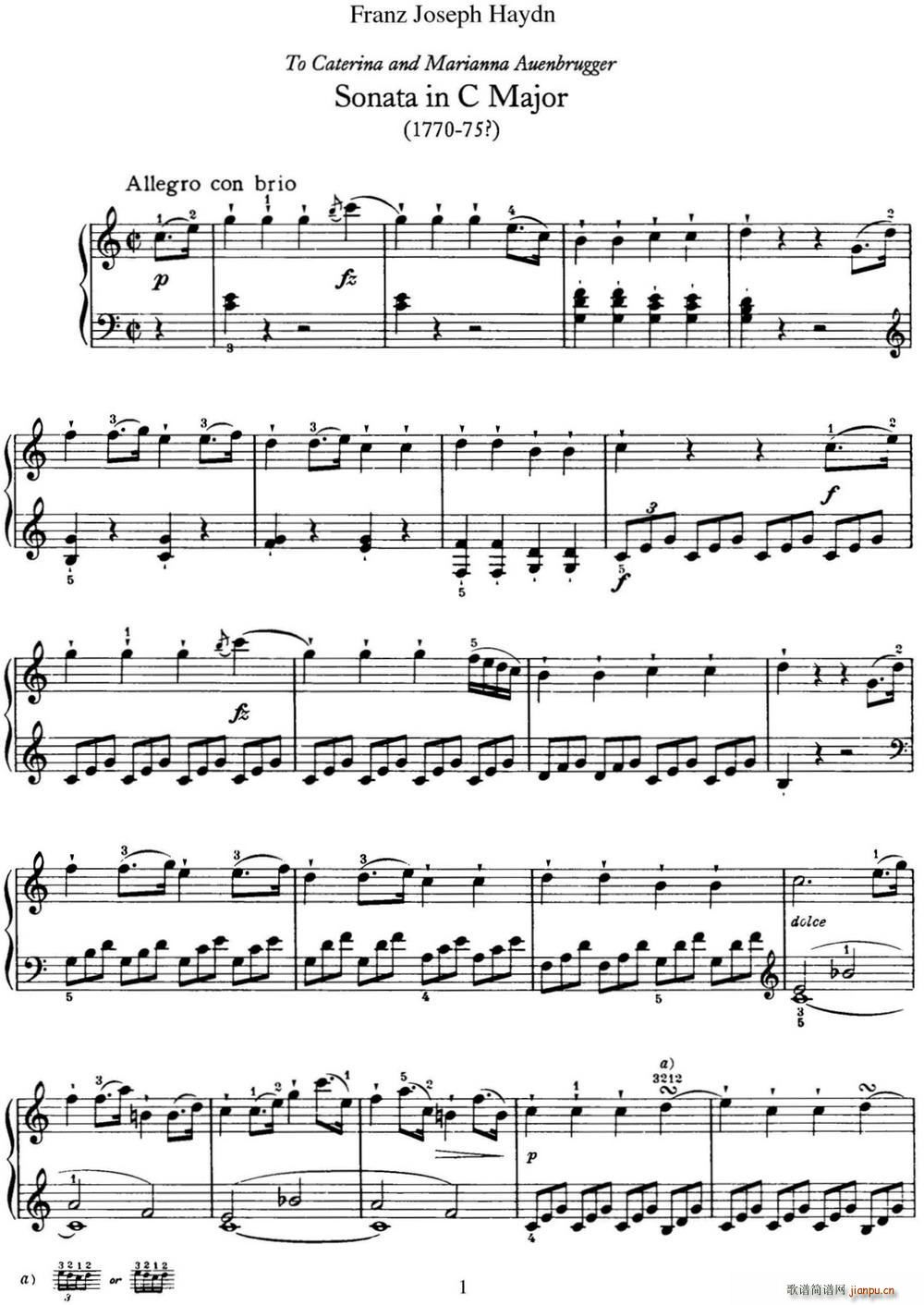 海顿 钢琴奏鸣曲 Hob XVI 35 in C major(钢琴谱)1