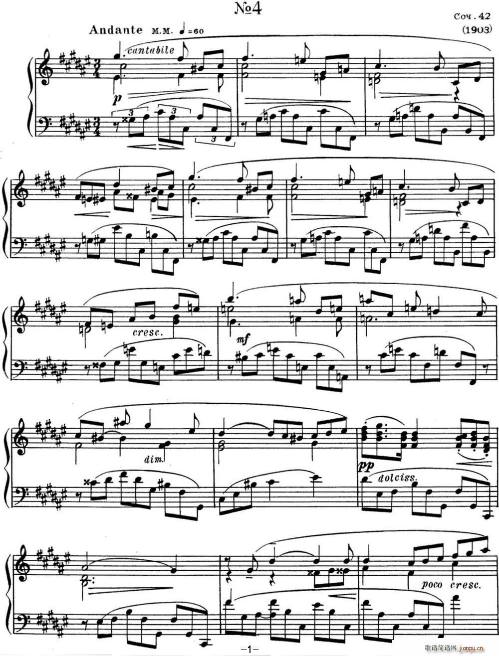 斯克里亚宾 钢琴练习曲 Op 42 No 4 Alexander Scriabin Etudes(钢琴谱)1