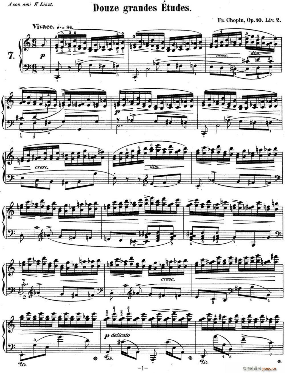 肖邦练习曲7 Op 10 No 7 C大调 C major(钢琴谱)1