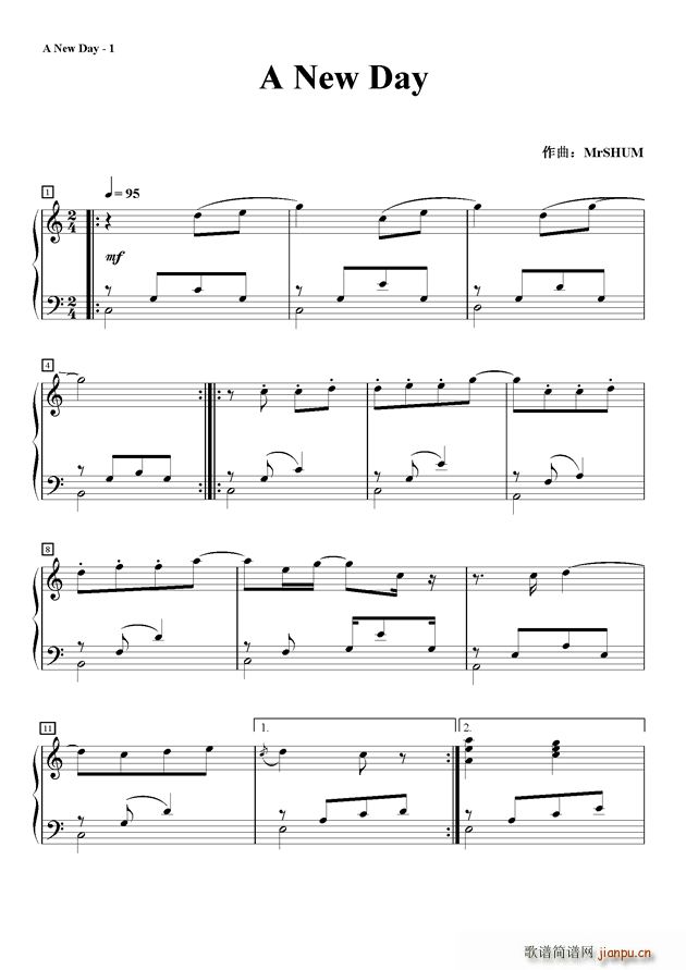 A New Day(钢琴谱)1