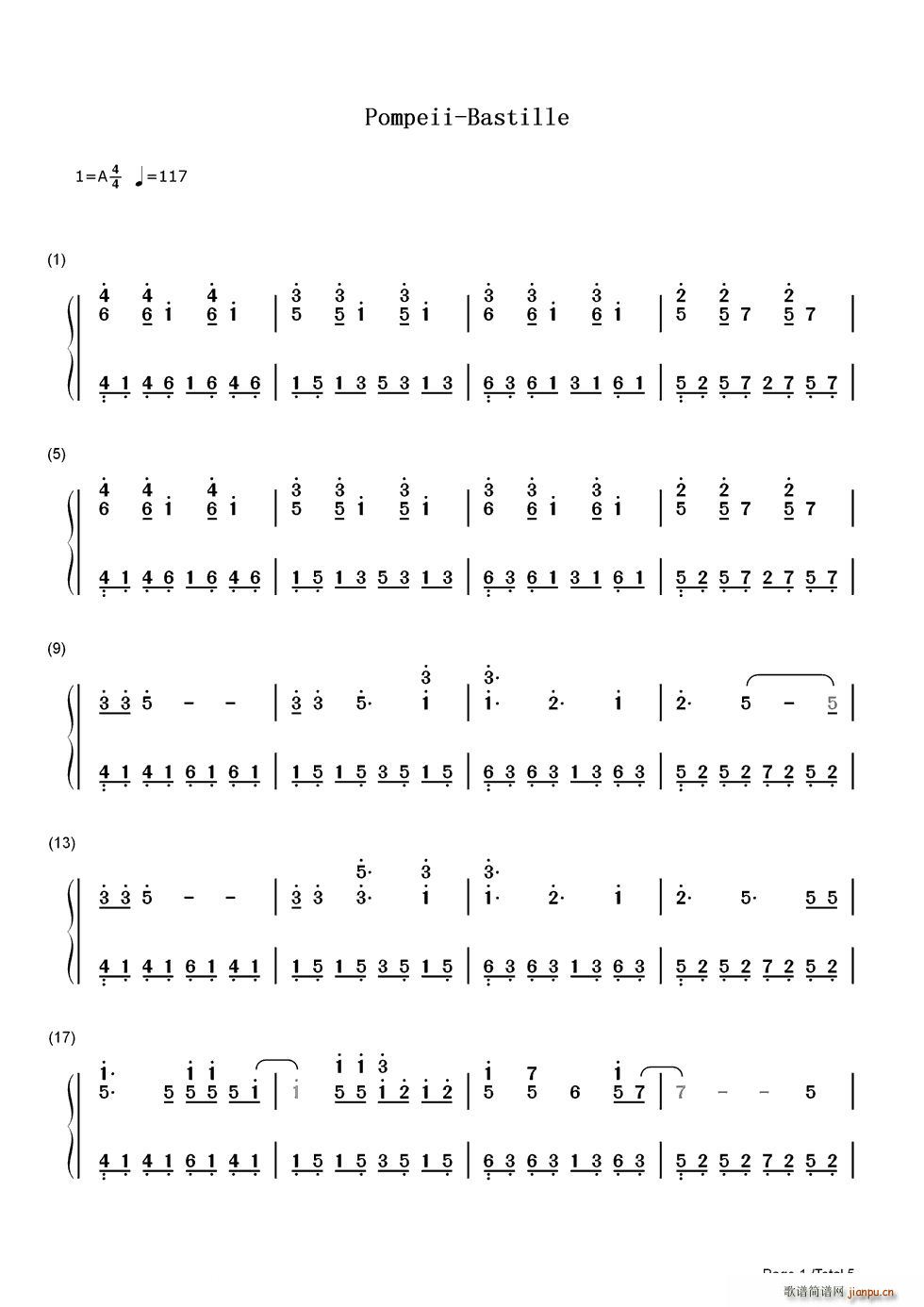 Pompeii完整版 双手(钢琴谱)1