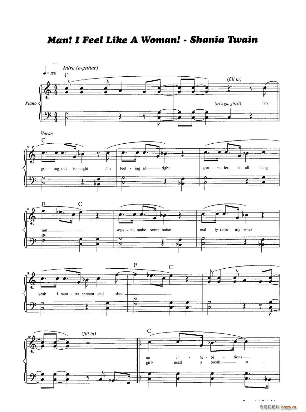 Man I Feel Like a Woman(钢琴谱)1