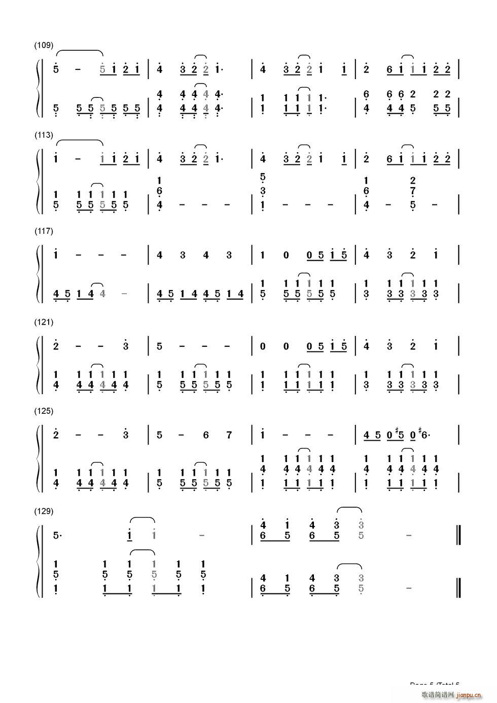 幻化成风 風になる 猫的报恩 结尾曲 双手(钢琴谱)5