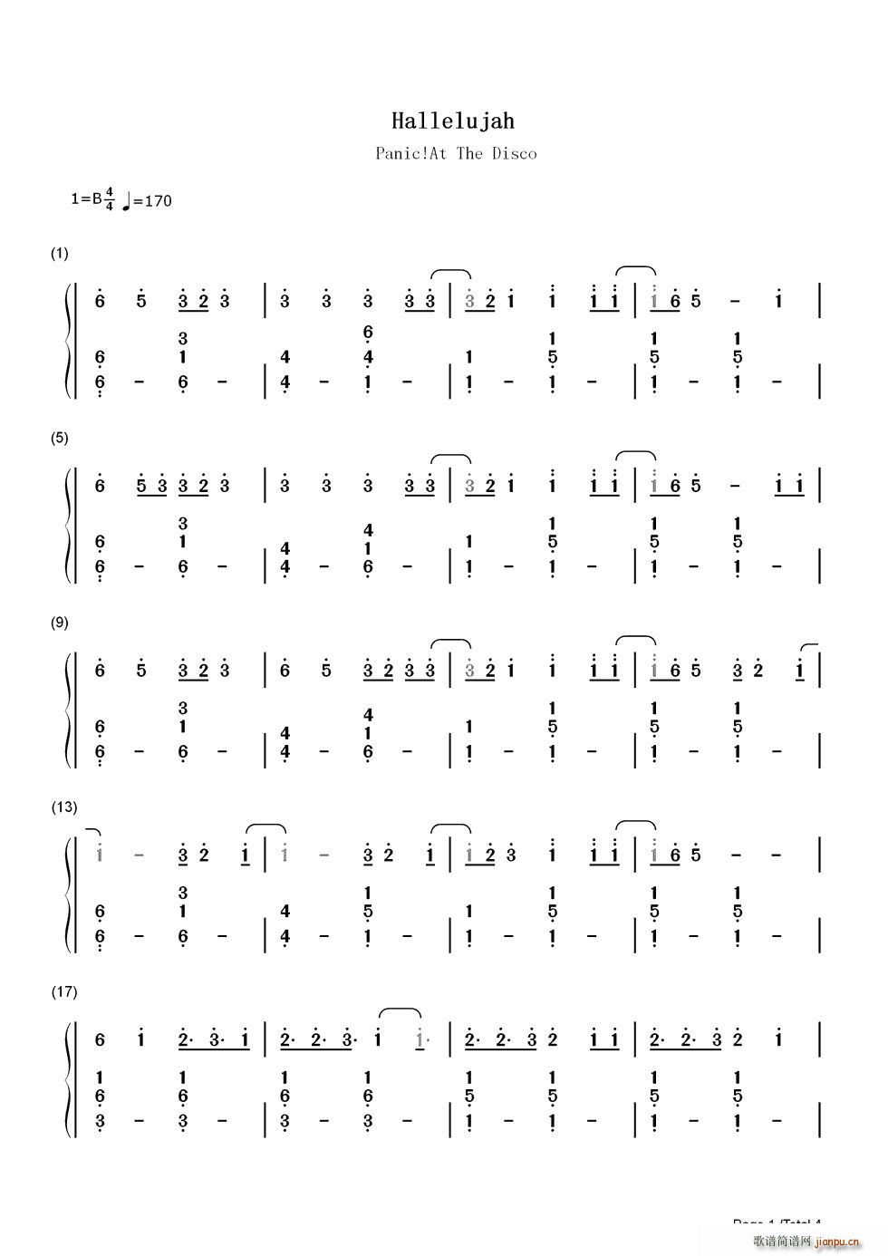 Hallelujah 双手(钢琴谱)1