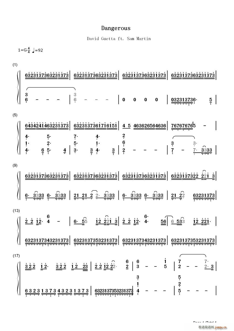 Dangerous 双手(钢琴谱)1