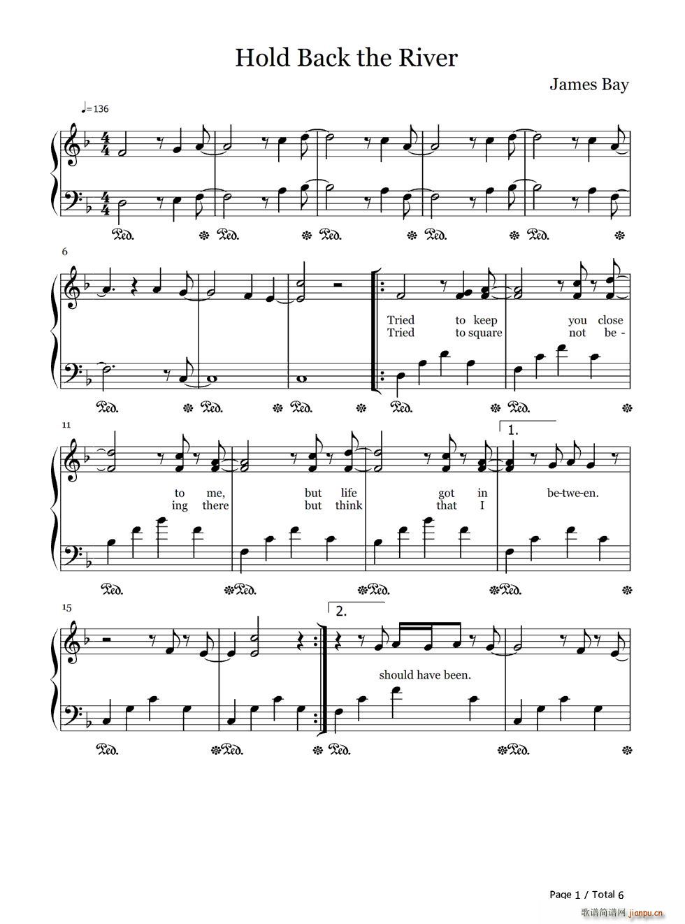 Hold Back the River(钢琴谱)1