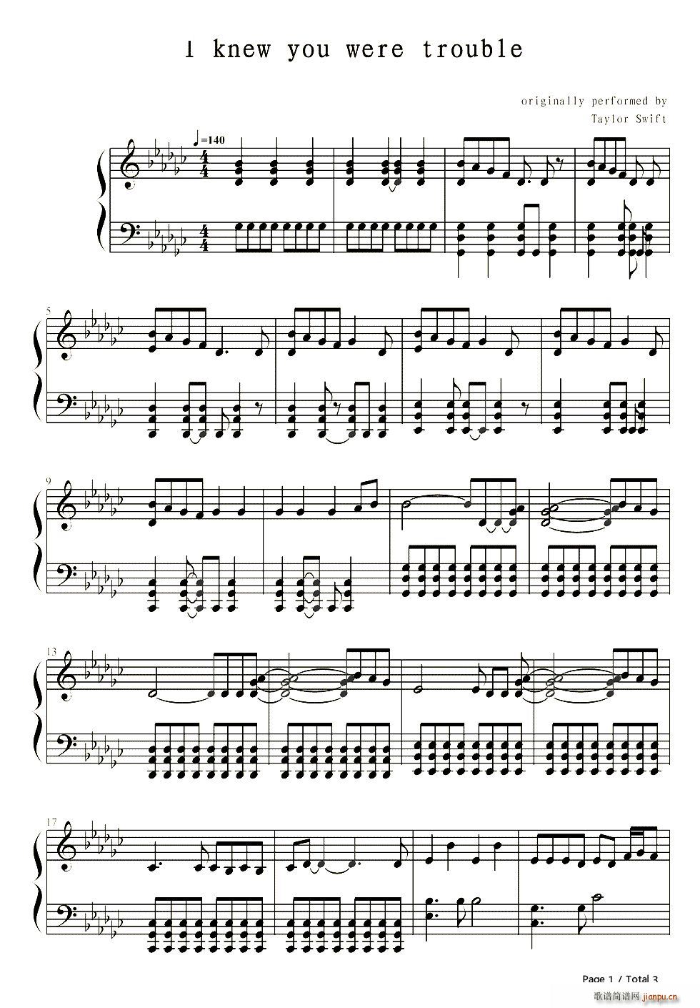 I knew you were trouble(钢琴谱)1