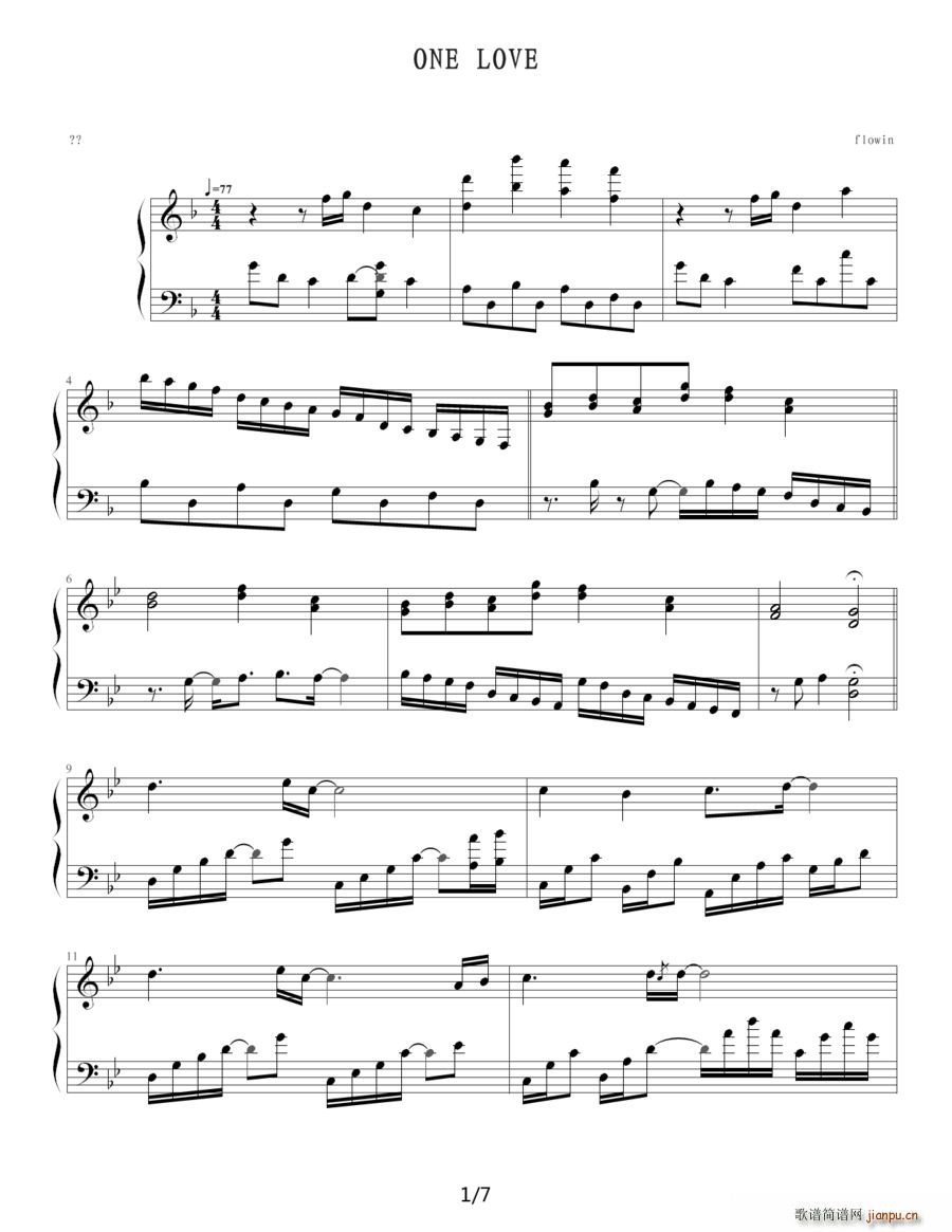 ONE LOVE(钢琴谱)1