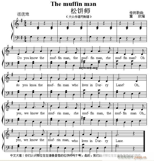 英文儿歌弹唱 The muffin man 松饼师(钢琴谱)1