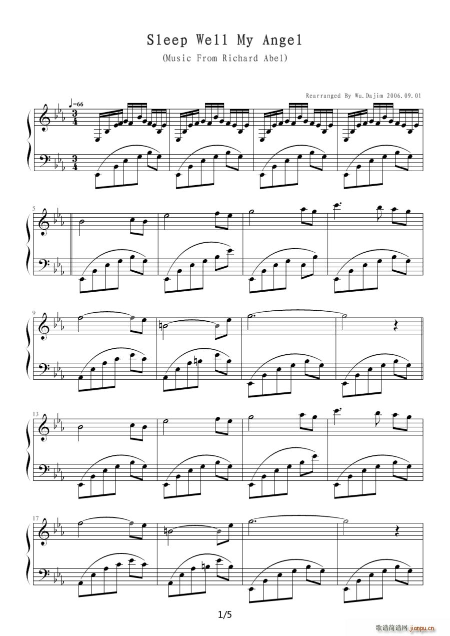 Sleep Well My Angel 好好睡吧 我的天使(钢琴谱)1