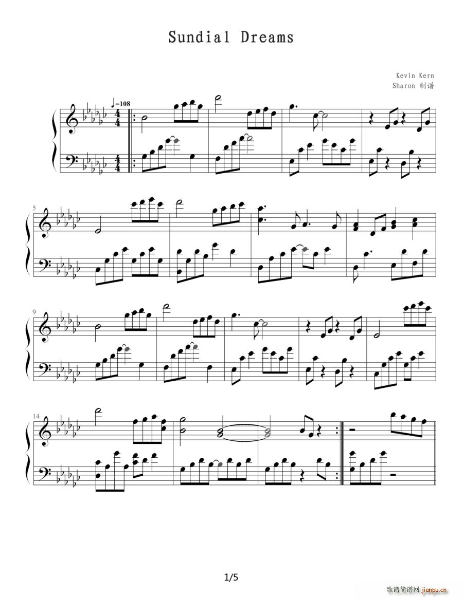 Sundial Dreams Sharon制谱版(钢琴谱)1